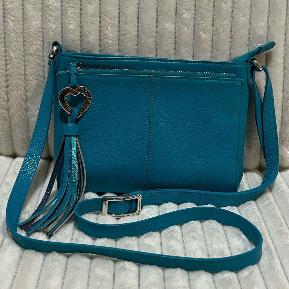 Brighton Barbados City crossbody in a deep aqua blue, soft genuine leather
